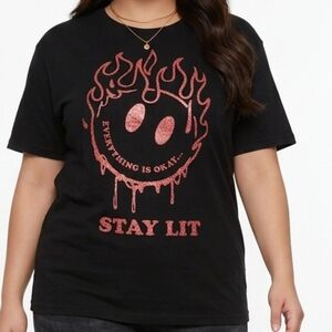 Lavish Society Stay Lit Black/red Glittery Graphic Tee -Plus 2XL